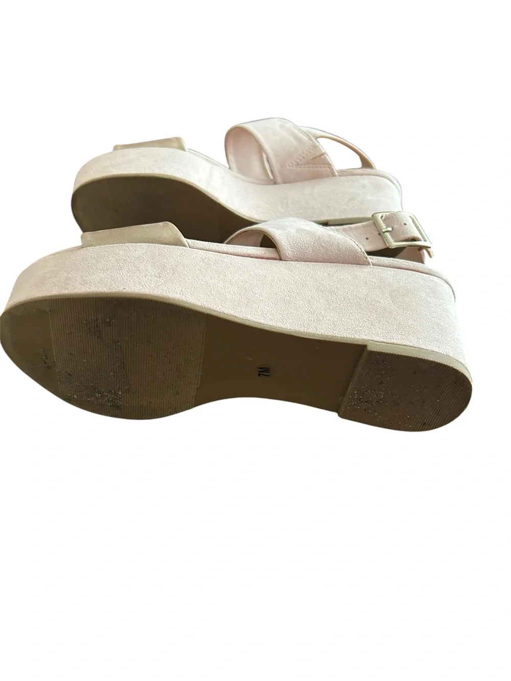Bar III Blush Pink & Gold Platform Sandals Faux Suede PU Leather Size 7